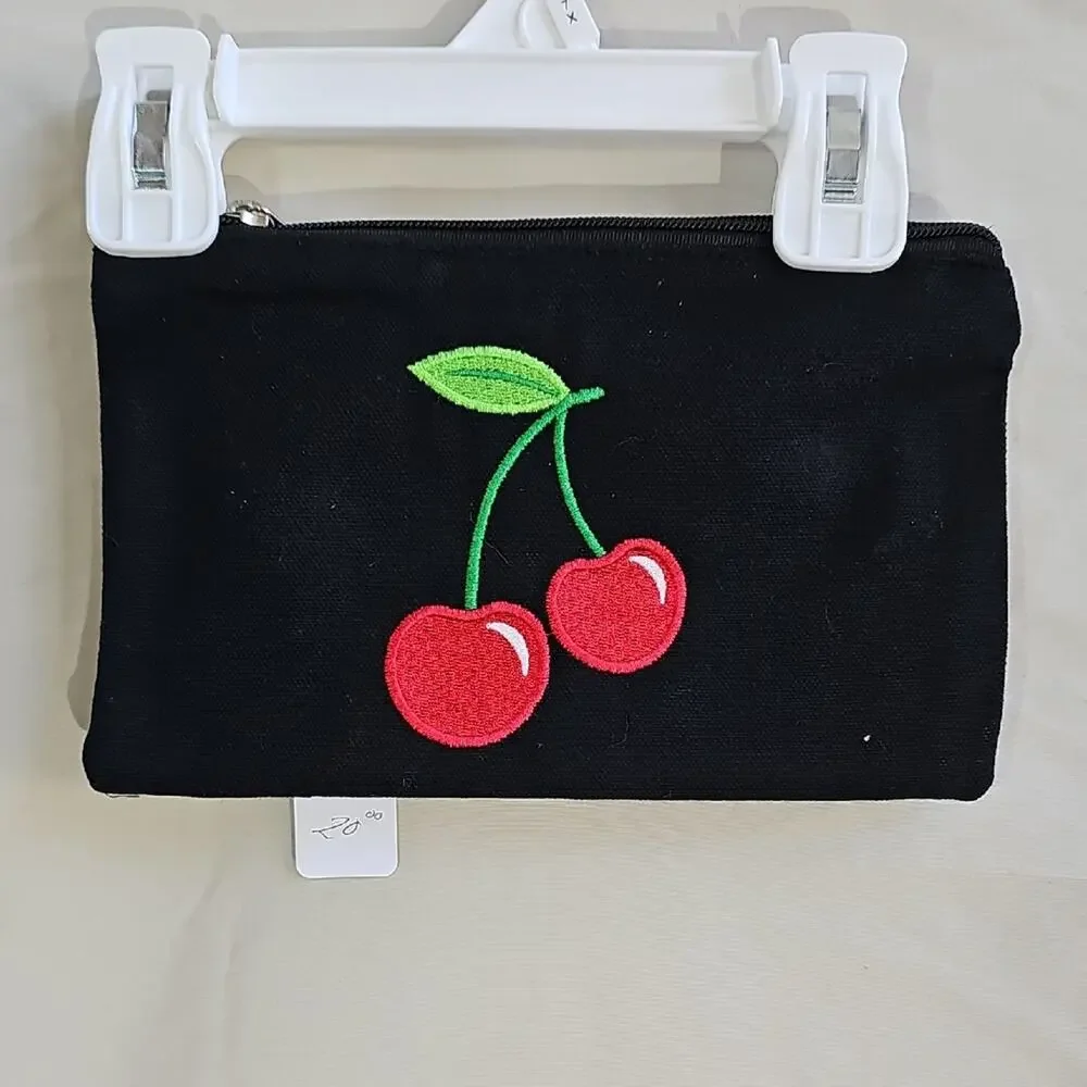 8 Other Reasons Black Cherry Embroidered Canvas Makeup Pouch